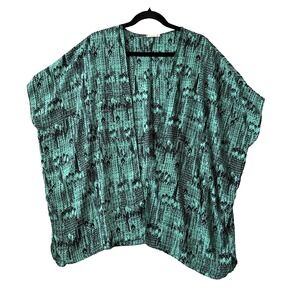 Soprano Kimono Cardigan M Green Ikat Tribal Geometric Open Front Cover Up Boho